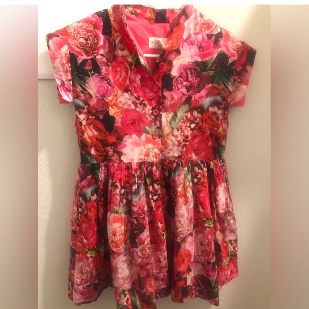 Bijou Sauvage Girls Floral Short-Sleeve Dress - Pink Multi Size 12 NWOT